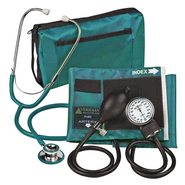 Veridian Healthcare ProKit Aneroid Sphygmomanometer With Dual-Head Scope, Adult, Teal 02-12713 - main